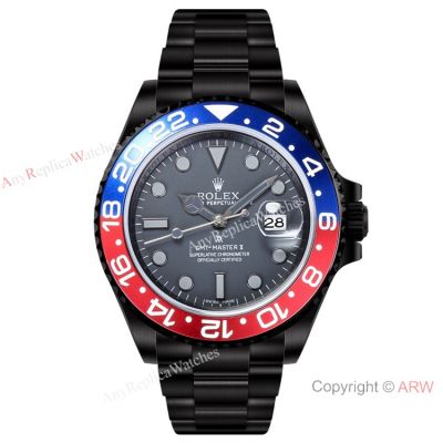 Swiss Rolex Blaken GMT-Master II Watch 40mm DLC Steel Pepsi Ceramic Bezel